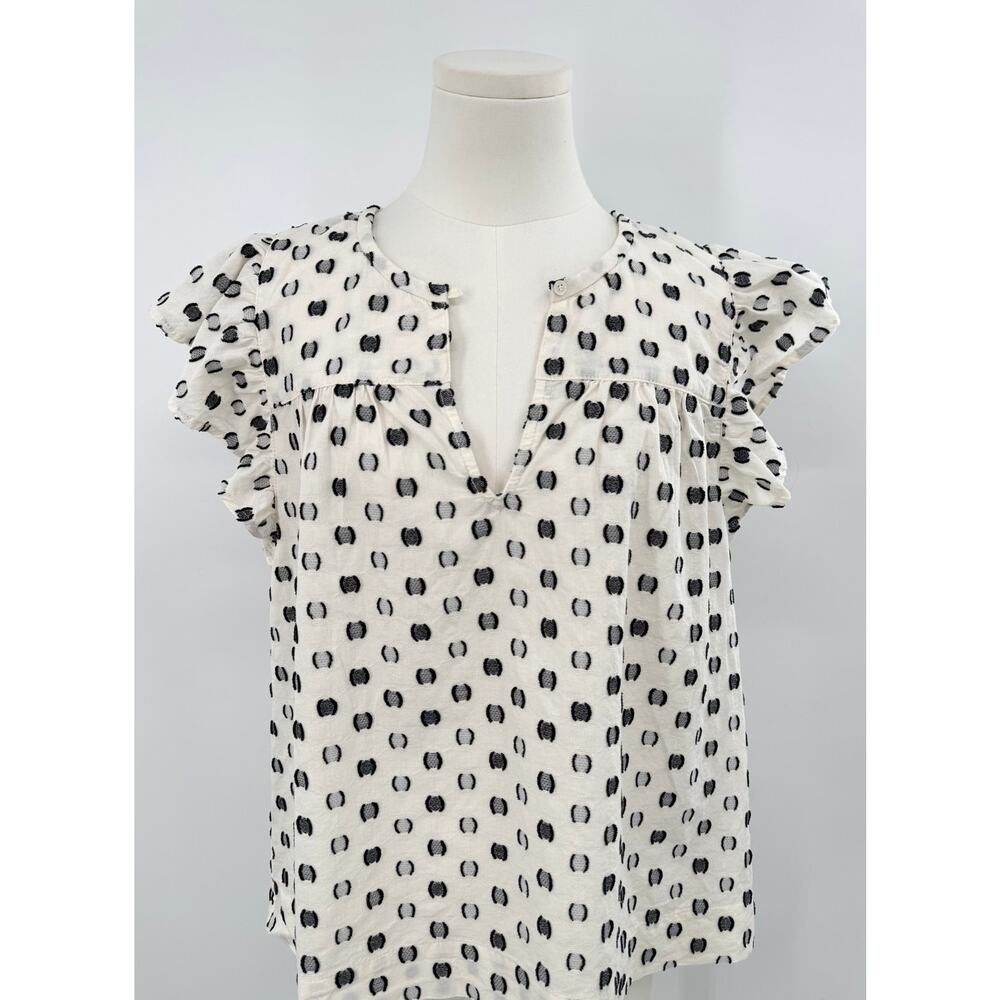 Xirena Astrid Moonrise White Black Clip Dot Top Flutter Sleeve Boho Blouse S